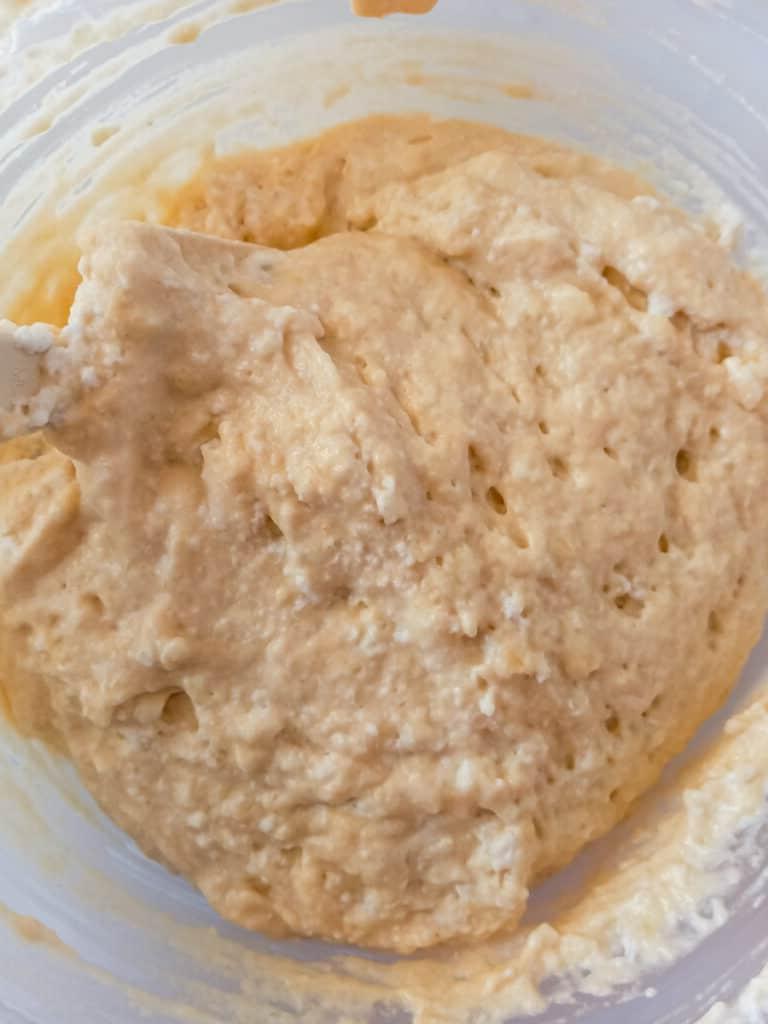 a bowl of fluffy waffle batter.